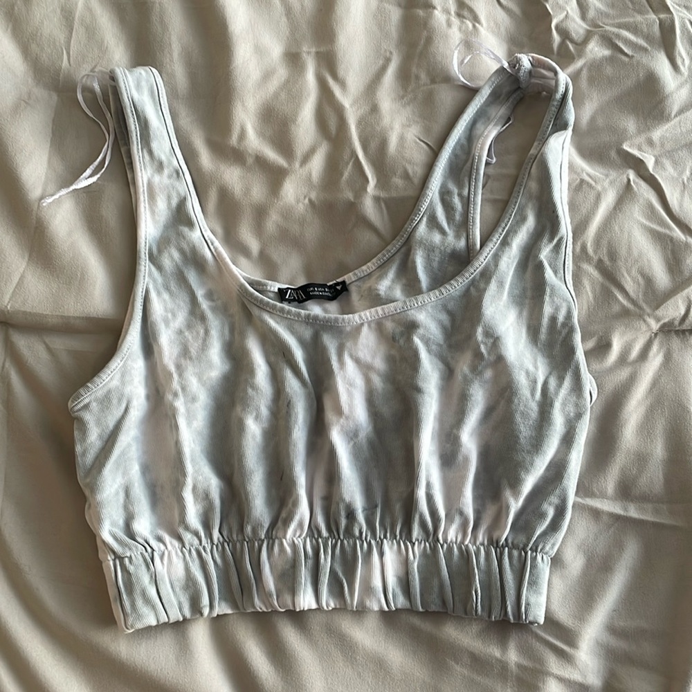 Zara blue and white tye dye crop top
